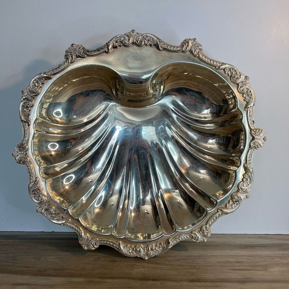 Vintage Old English POOLE Silver Plate Large Shell  Serving Bowl 5013 Heirloom
